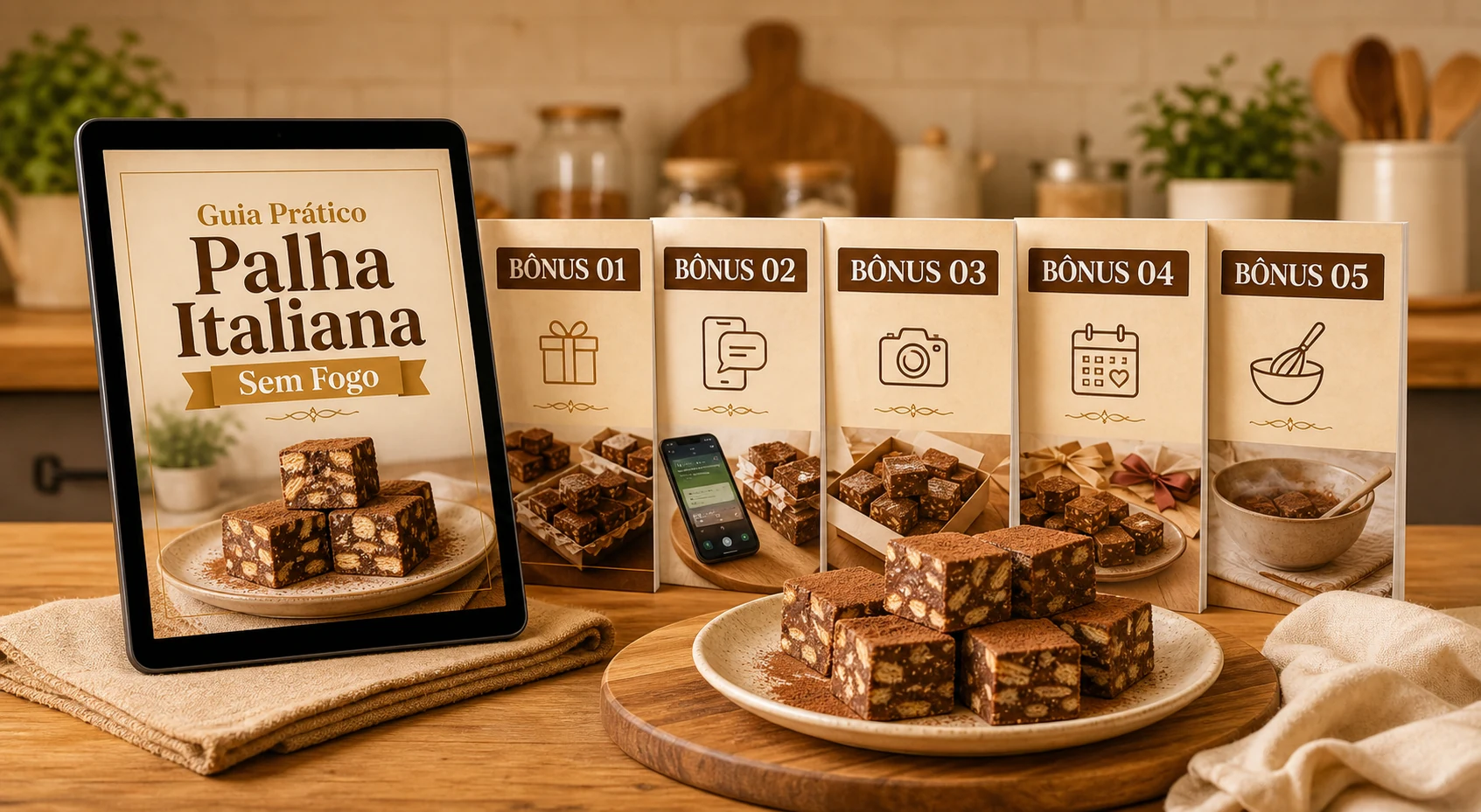 Kit completo com Guia Prático, cinco bônus e palhas italianas