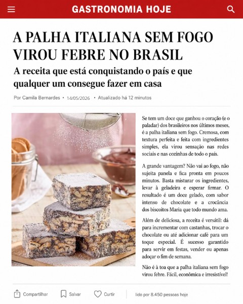 Notícia do Gastronomia Hoje sobre Palha Italiana Sem Fogo