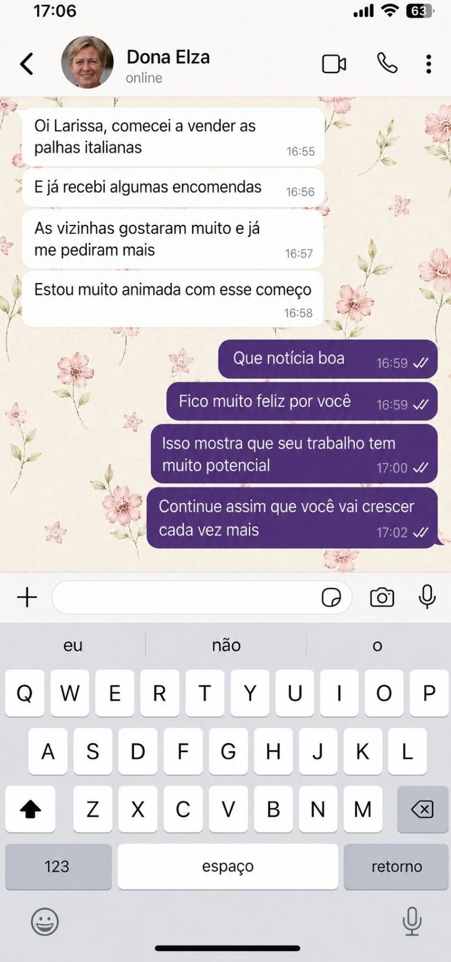 Print de conversa da aluna Dona Elza