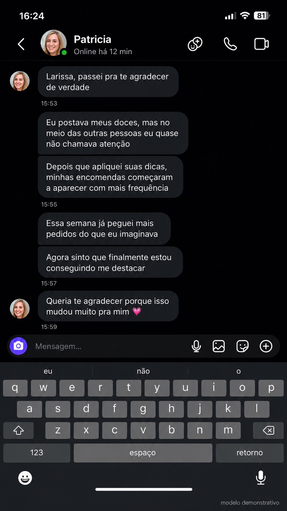 Print de conversa da aluna Patrícia